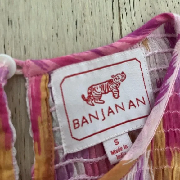 Banjanan Pink and Gold Smocked Dress Size Small - Picture 3 of 4